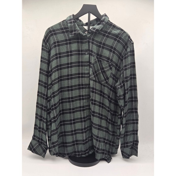Market & Spruce Tops - Market & Spruce Women's XL Green Black Plaid Rayon Button-Up Shirt 101-800